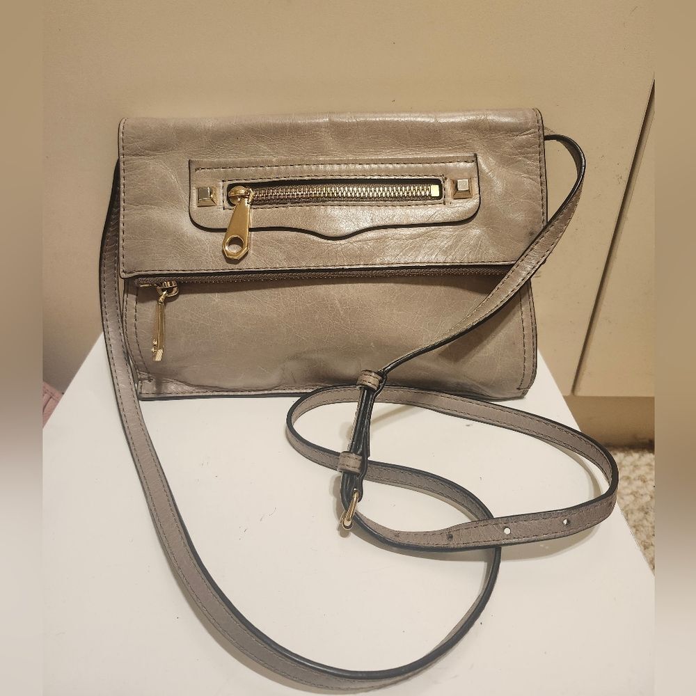 Rebecca Minkoff  "Regan" Taupe "Putty" Leather Crossbody/Clutch Bag Ret. $175